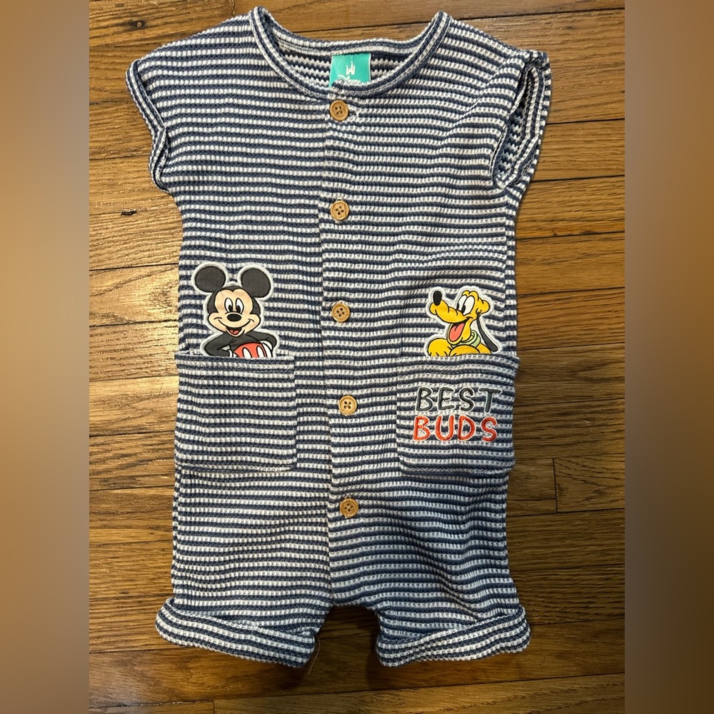 Disney Mickey and Pluto Striped Bodysuit - Blue and White